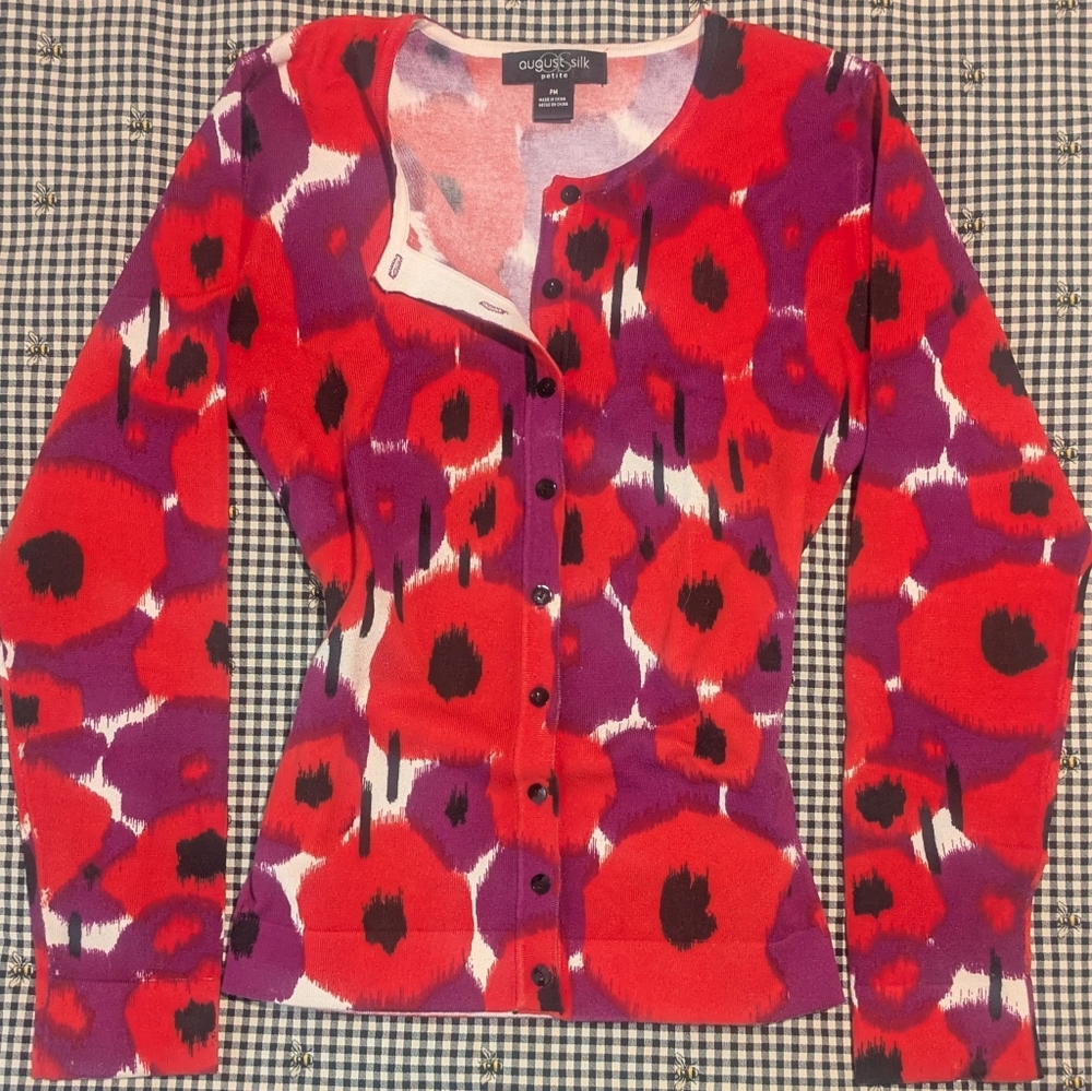 August Silk Poppy Print Cardigan